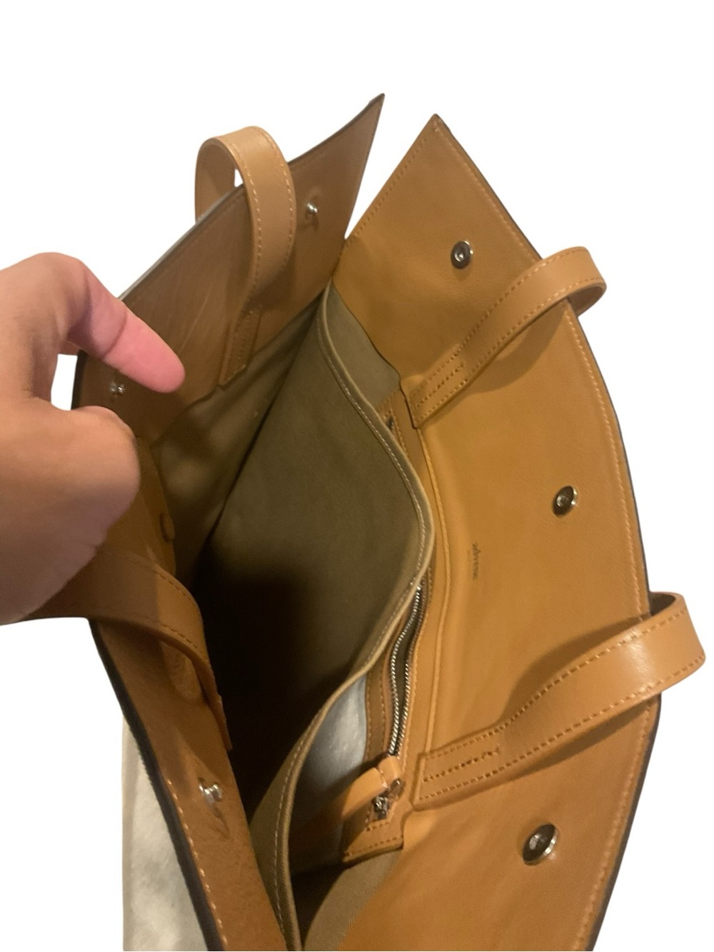 Cream Canvas Tote with Tan Leather Trim and Tag - Picture 7 of 13